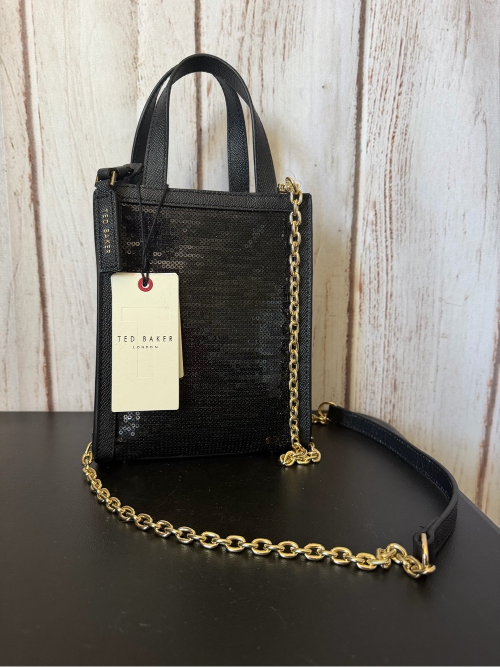 NWT Ted Baker London Emma June-008 Black Sequin Crossbody Bag With Dust Bag